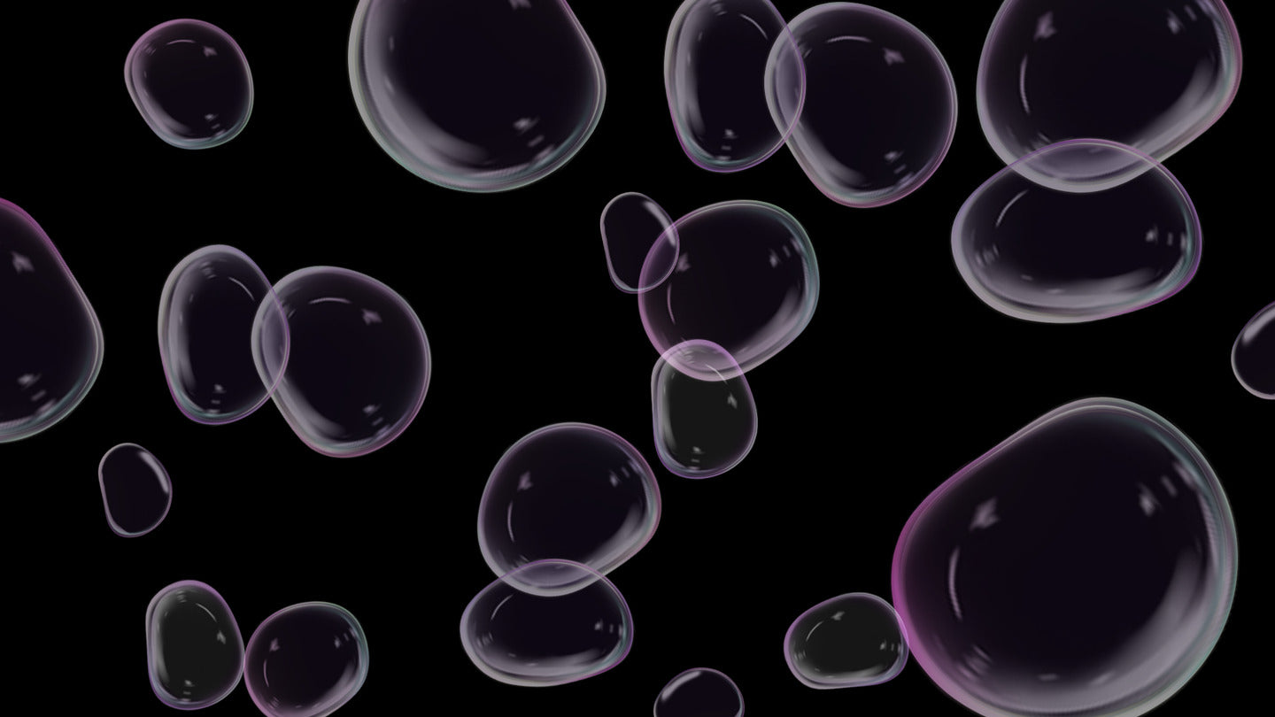 Transparent bubbles on a black background