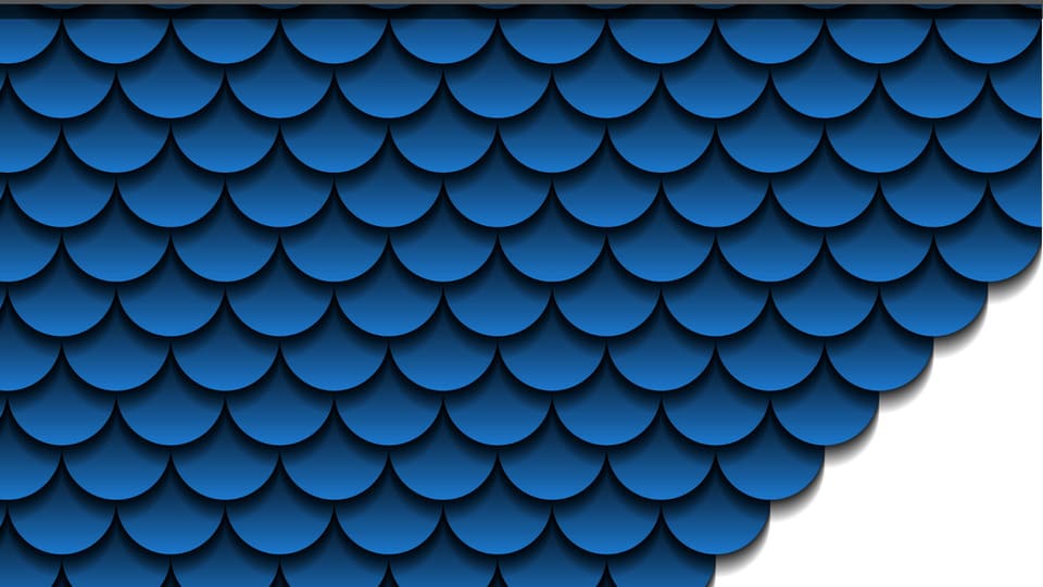 Blue scalloped pattern on a white background